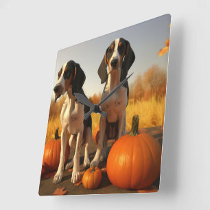Relógio Quadrado Treing Walker Coonhound Puppy Autumn Pumpkin