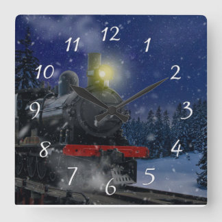 Relógio Quadrado Trem de Natal na neve