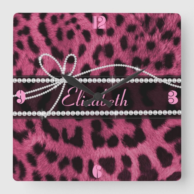 Relógio Quadrado Trendy chic, mocinha-rosa-rosa-rosa-quente (Frente)