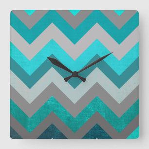 Relógio Quadrado Trendy Girly Gray Teal Chevron Zigzag Pattern