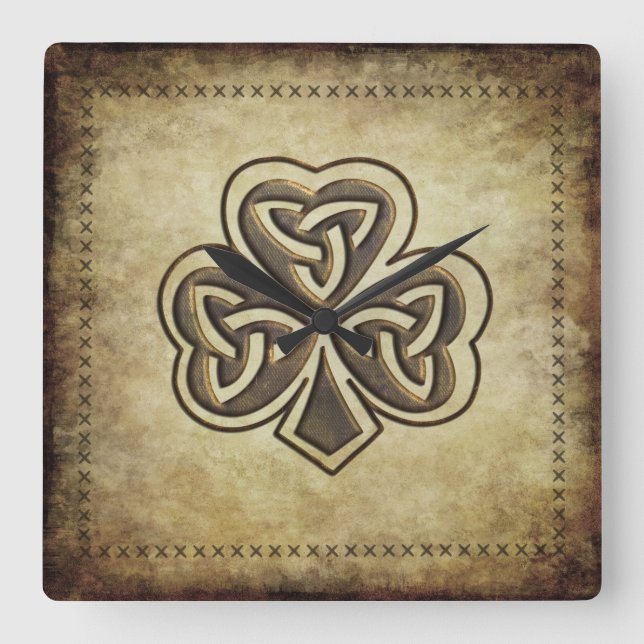 Relógio Quadrado Trendy Grundge Irish Sortuda Shamrock (Frente)