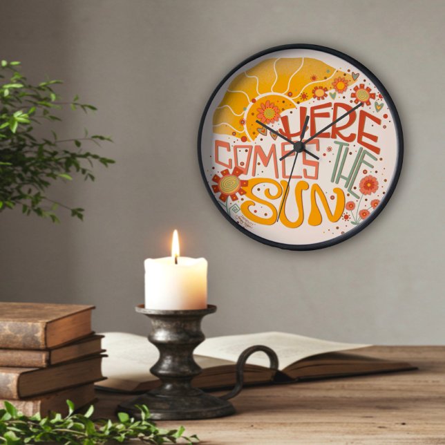 Relógio Quadrado Trendy Here Vem the Sun Quote Inspirivity Clock (Criador carregado)