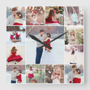 Relógio Quadrado Trendy Multi Photo Collage Wall Clock