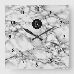 Relógio Quadrado Trendy White Marble Stone - Adicionar letra/logoti