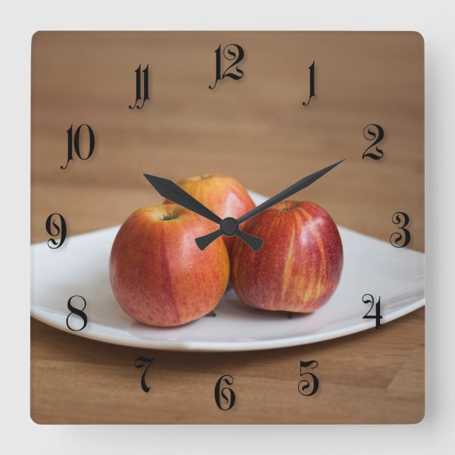 Relógio Quadrado Três maçãs maduras (Frente)