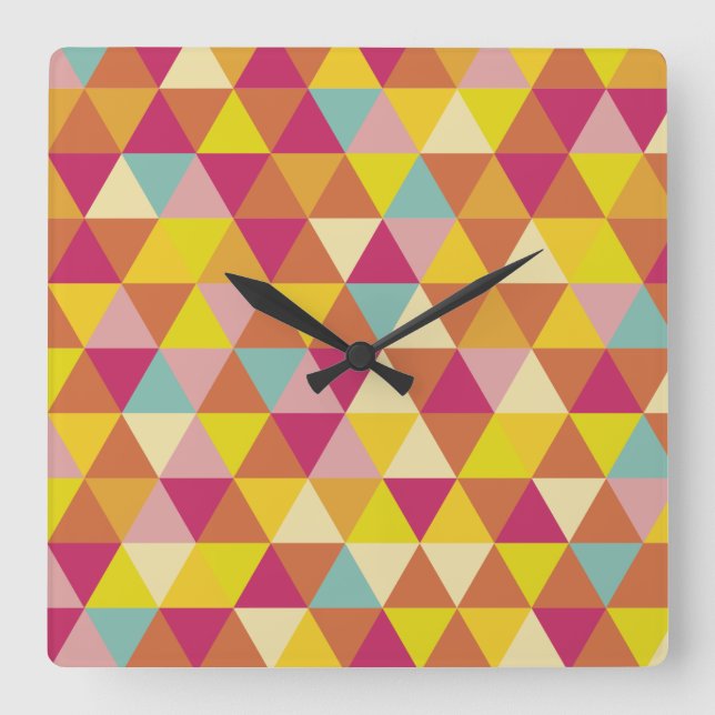 Relógio Quadrado Triângulos Multicolores Polígonos em Forma Geométr (Frente)