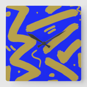Relógio Quadrado Tribal Dourado e Royal Blue