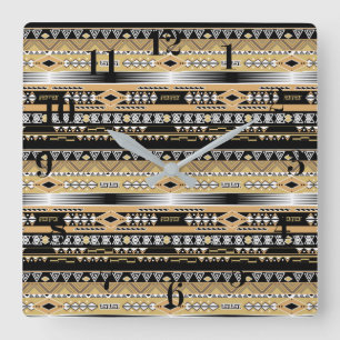 Relógio Quadrado Tribal, étnica, ornamento