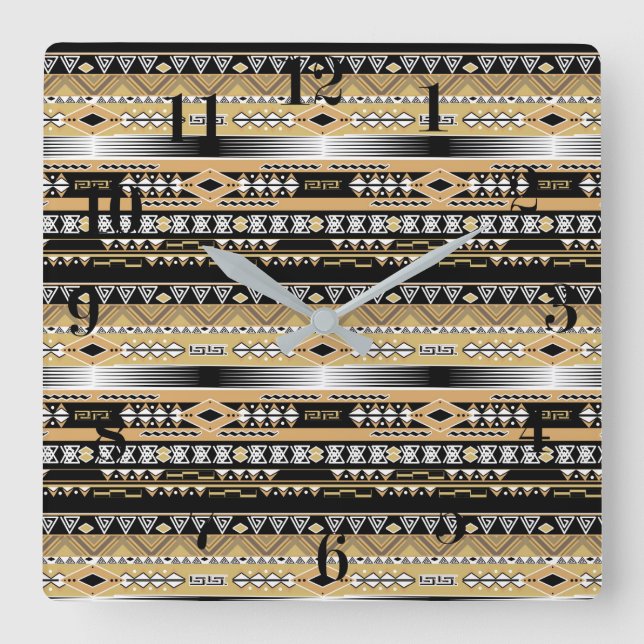 Relógio Quadrado Tribal, étnica, ornamento (Frente)