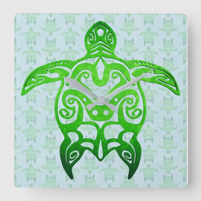 Relógio Quadrado Tribal Sea Turtle Honu (Frente)