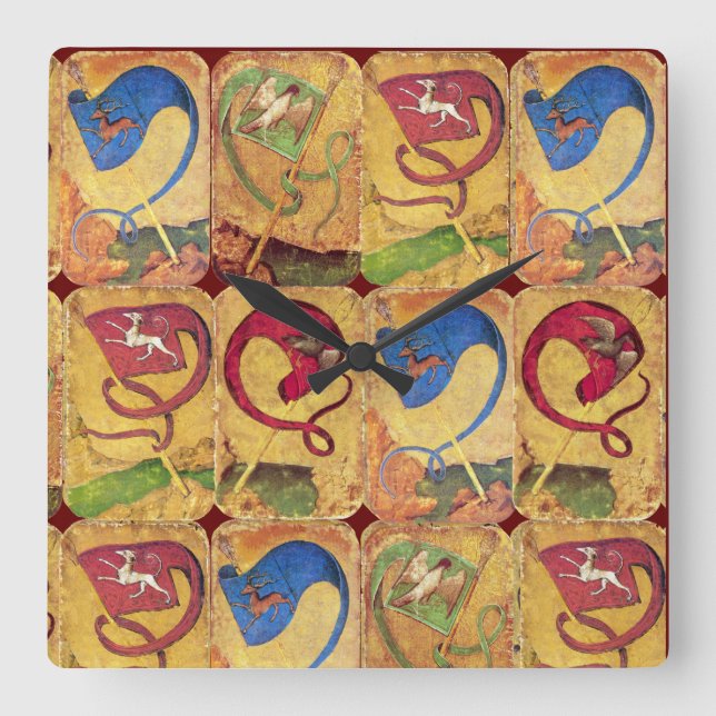 Relógio Quadrado Tribunal Alemão Sinalizadores/Cães,Deers,Falcões,P (Frente)