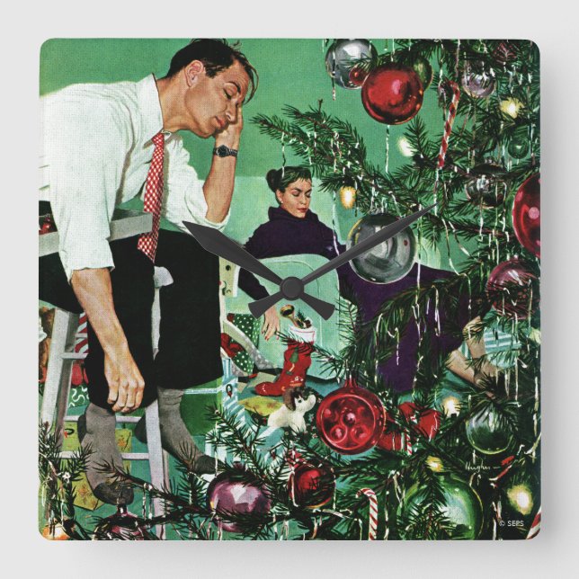 Relógio Quadrado Trimming the Tree (Frente)