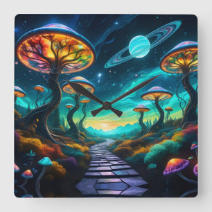 Relógio Quadrado Trippy Mushroom Planet II