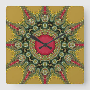 Relógio Quadrado Trippy Time Fractal Lace Groovy Mandala