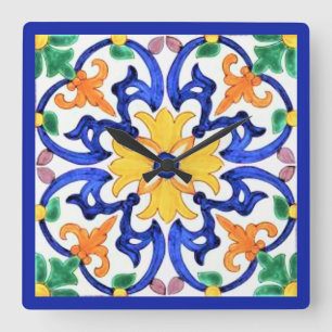 Relógio Quadrado Trivet de Azulejo cerâmico