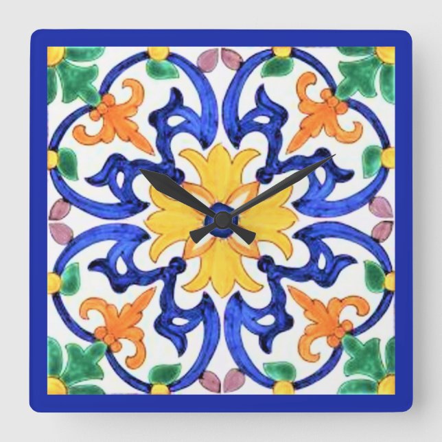 Relógio Quadrado Trivet de Azulejo cerâmico (Frente)