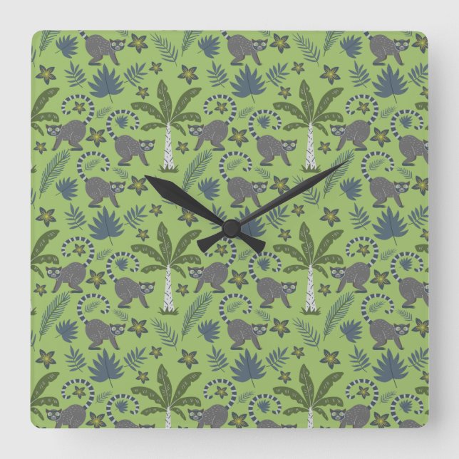 Relógio Quadrado Tropical animals seamless pattern green and grey (Frente)