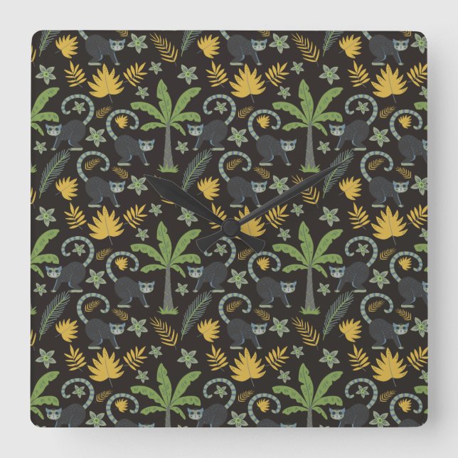 Relógio Quadrado Tropical animals seamless pattern monkey palm tree (Frente)