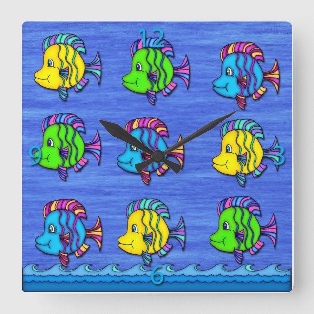 Relógio Quadrado Tropical Fish 1 Square Wall Clock (Frente)