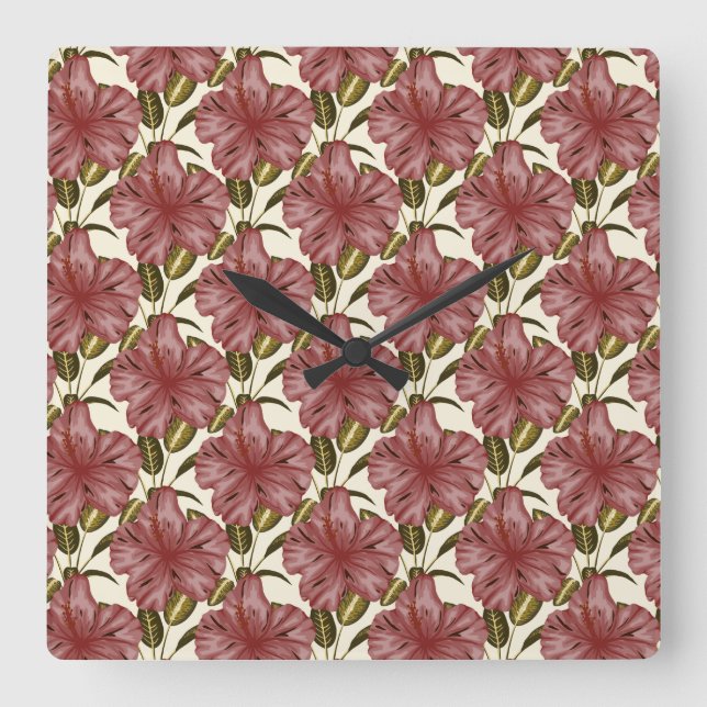 Relógio Quadrado Tropical flowers seamless pattern | red flowers (Frente)