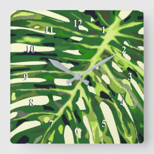 Relógio Quadrado Tropical Monstera Leaf - Natureza