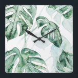 Relógio Quadrado Tropical Palm Split Leaf<br><div class="desc">"Split Leaf II" by Grace Popp. Features a muted palette of tropical greenery.</div>