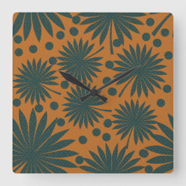 Relógio Quadrado Tropical Tear Laranja Floresta Tropical Palm Arte 