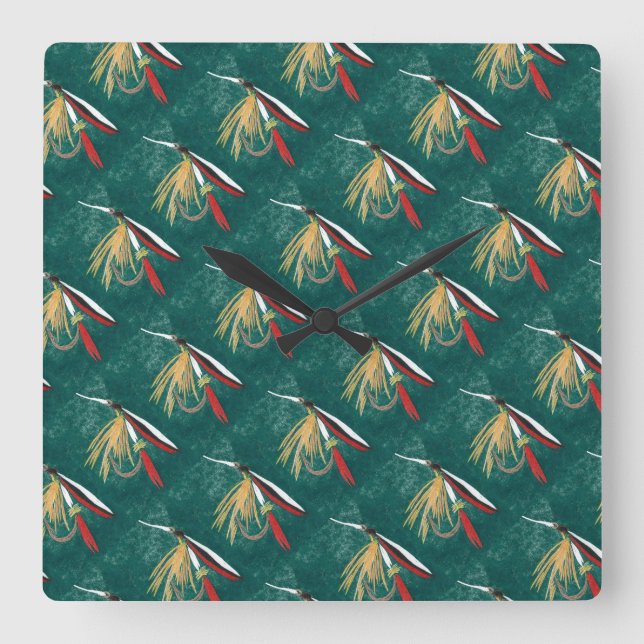 Relógio Quadrado "Trout Fin", mosca molhada, mosca voadora, arte de (Frente)
