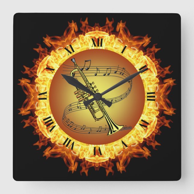 Relógio Quadrado Trumpet ~ Fire Creation #3 ~ Out Of The Crucible ~ (Frente)