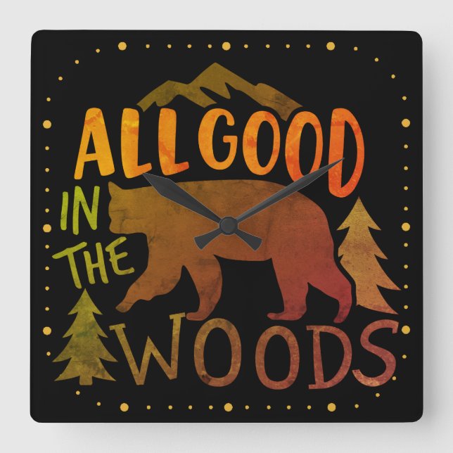 Relógio Quadrado Tudo Bem Na Floresta Florestal Black Bear Caminhan (Frente)