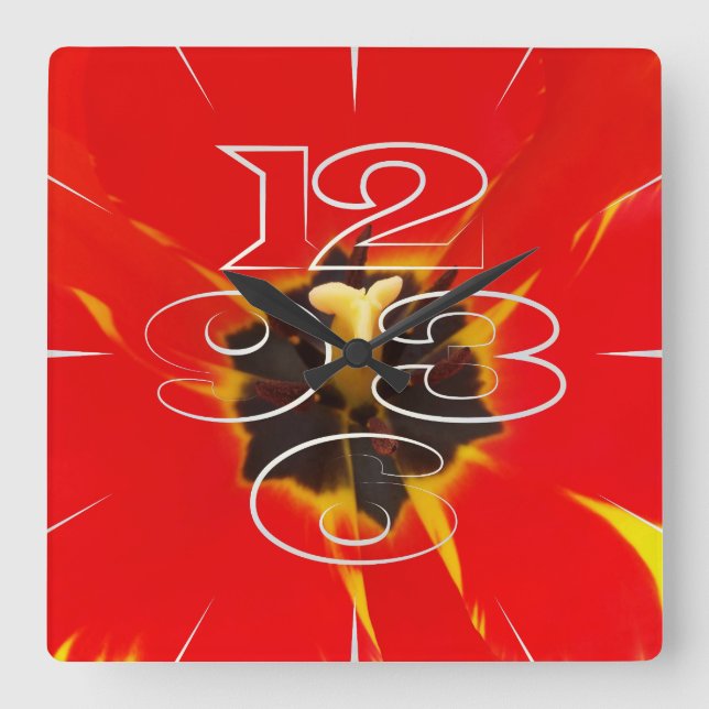 Relógio Quadrado tulipa amarela vermelha (Frente)