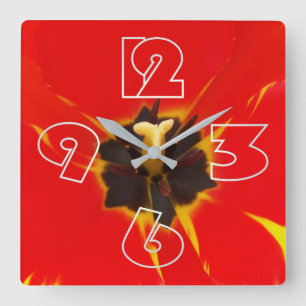 Relógio Quadrado tulipa amarela vermelha