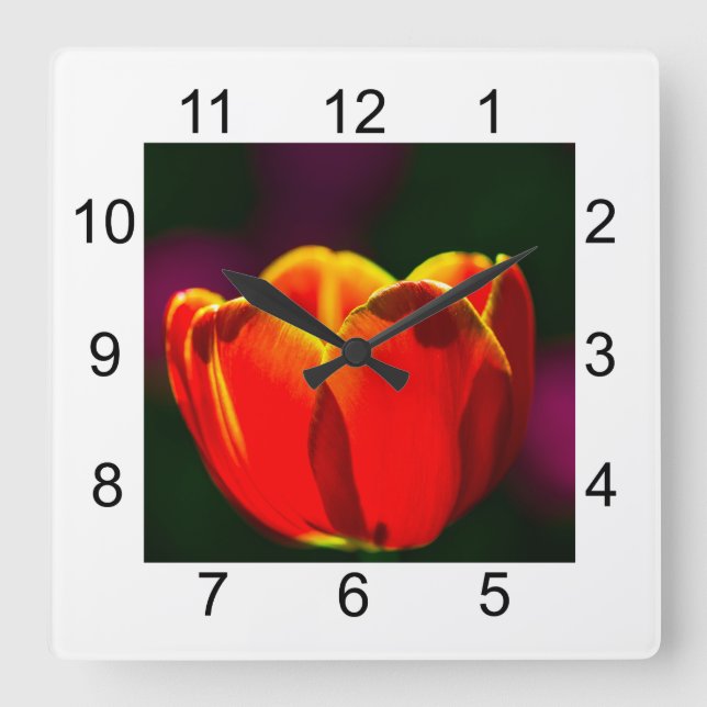 Relógio Quadrado tulipa vermelha (Frente)