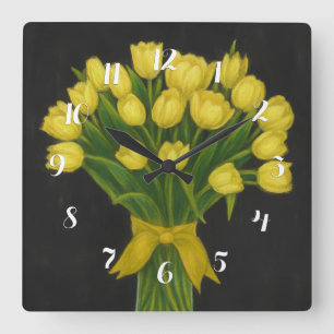 Relógio Quadrado Tulipas Amarelas Chalkboard