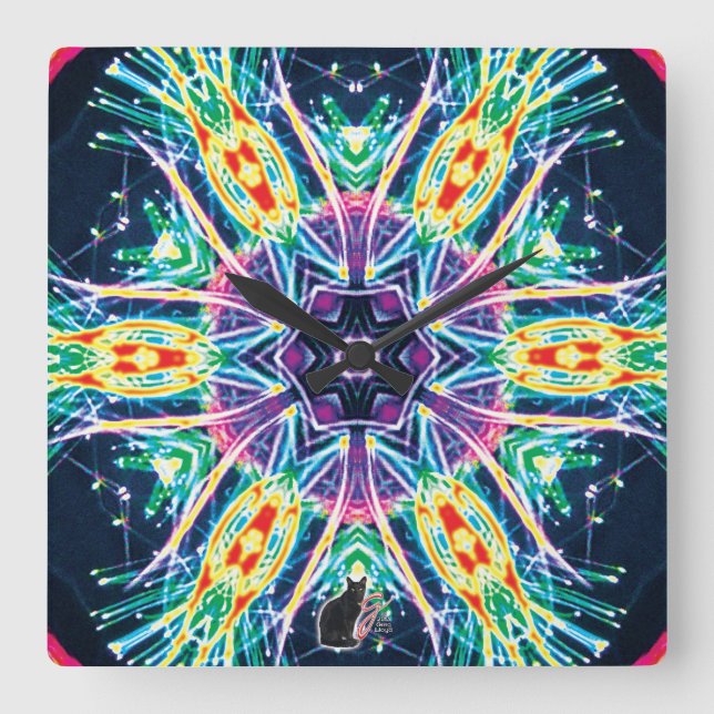 Relógio Quadrado Tulipas Caleidoscópio (Frente)