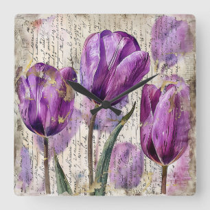 Relógio Quadrado Tulipas Elegantes - Um presente de beleza