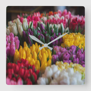 Relógio Quadrado Tulipas multicoloridas
