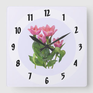 Relógio Quadrado Tulipas Rosa Vibrante