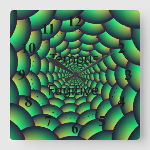 Relógio Quadrado Túnel verde da espiral da bola