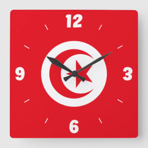 Relógio Quadrado Tunisia Flag Red White Crescent Star Numbers