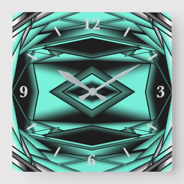 Relógio Quadrado Turim Branco Negro Ombre Abstrato Arte Moderna (Frente)