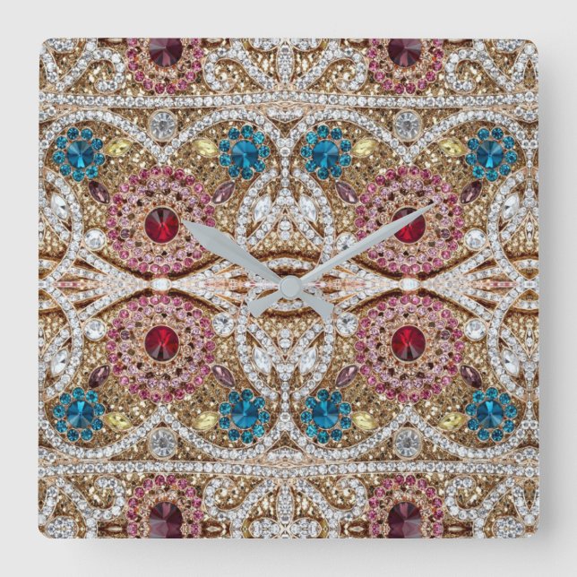 Relógio Quadrado turquesa azul-prata-ouro-burguês-rosa-burguês (Frente)