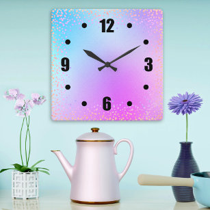 Relógio Quadrado Turquesa cor-de-água cor-de-rosa-branca-cor-de-águ