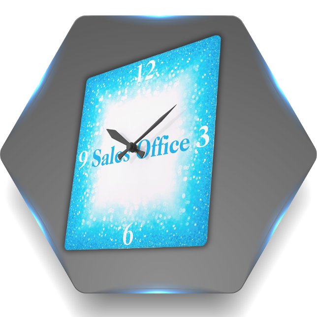 Relógio Quadrado Turquesa em branco, monograma - brilho | (Criador carregado)