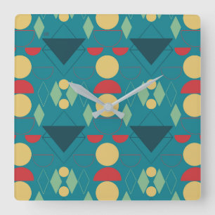 Relógio Quadrado Turquesa Geométrica do meio século