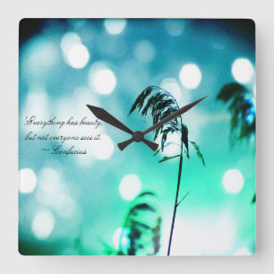 Relógio Quadrado Turquoise Beach Grass Sparkle Wall Clock