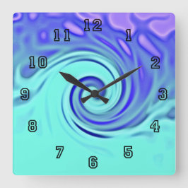 Relógio Quadrado Turquoise Blue Abstrato Wave Art