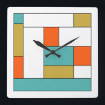 Relógio Quadrado Turquoise Blue Gold Orange Color Block Mid Mod<br><div class="desc">This fabulous mid-century modern clock features rectangular color blocks in aqua blue,  gold,  orange,  white,  and black. Add some fun to your wall!</div>