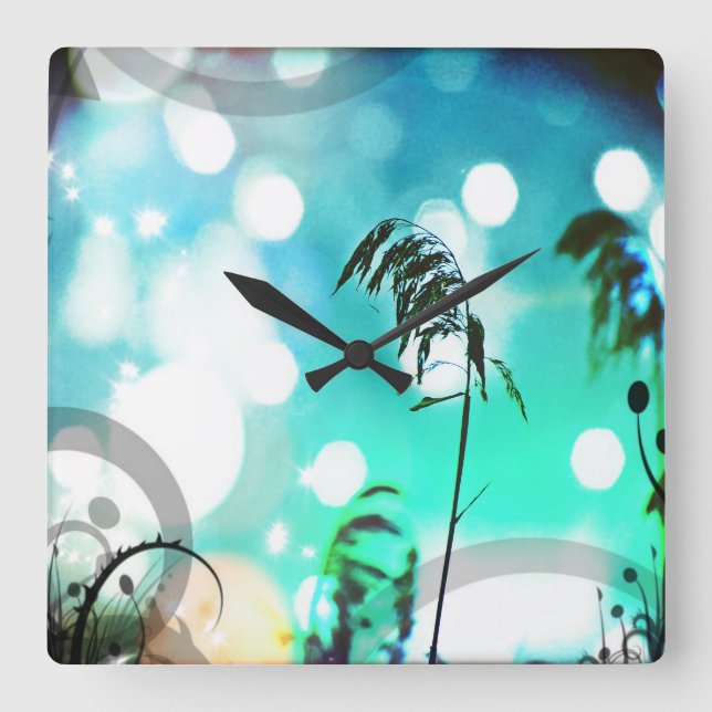 Relógio Quadrado Turquoise Grass Art Sparkle Wall Clock (Frente)