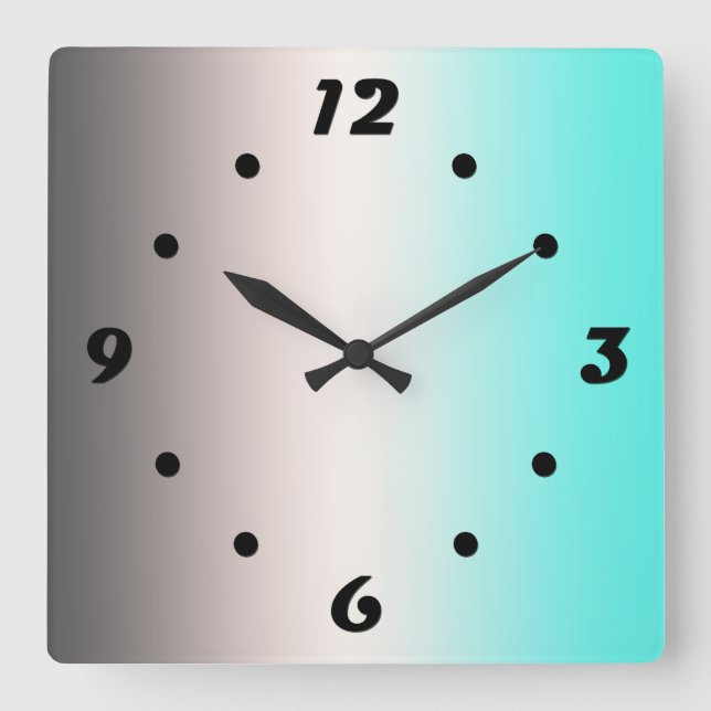 Relógio Quadrado Turquoise grey Ombre Square Wall Clock (Frente)